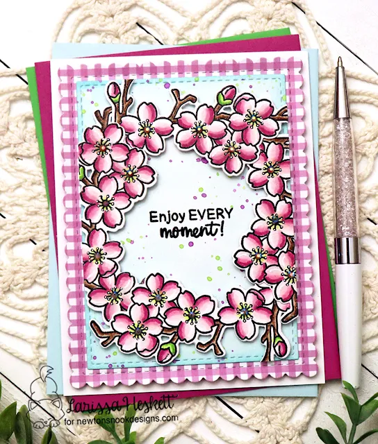 Enjoy Every Moment Card created by Larissa Heskett for Newton's Nook Designs using Cherry Blossoms Stamp Set, Cherry Blossoms Die Set, Pastel Basics Pattern Paper, Basic Frames Die Set, Frames and Flags Die Set