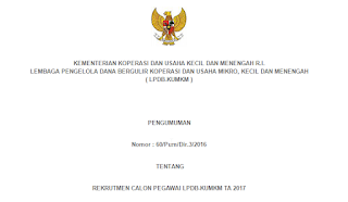 Lowongan Kerja Non PNS LPDB Kementerian Koperasi dan UKM Republik Indonesia