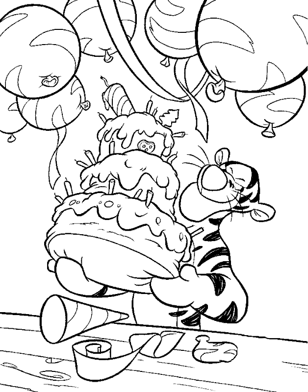 Hello Kitty Coloring Pages Birthday. Tigger Character Birthday