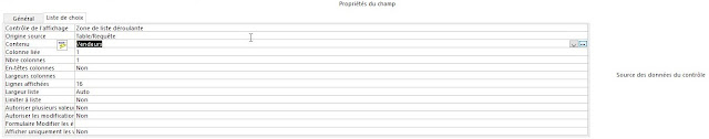 zone de liste déroulante selection de la  table