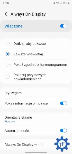 Ustawienia Always On Display