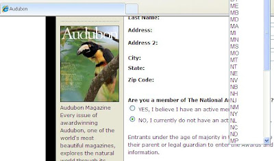 audubon contest pulldown menu showing MD and ND