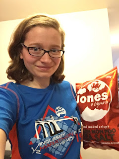 me in race shirt with crisps