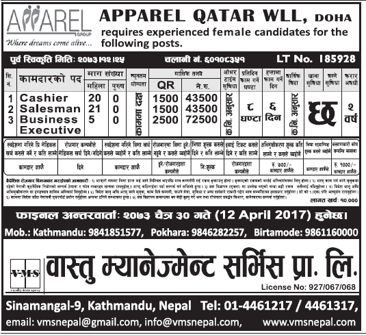 Jobs in Qatar for Nepali, Salary Rs 72,500
