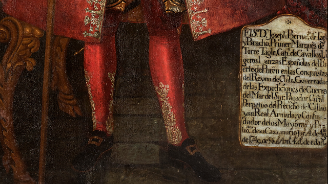 Palacio de Torre tagle - Salón Principal retrato de Don José Bernardo de Tagle Bracho - detalle de la inscripción
