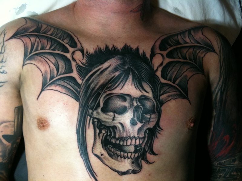 Johnny Christ Gets "The Rev" Death Bat Tattoo