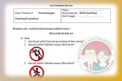 Soal PH / UH PJOK Kelas 3 Tema 7 Kurikulum 2013 Revisi 2018