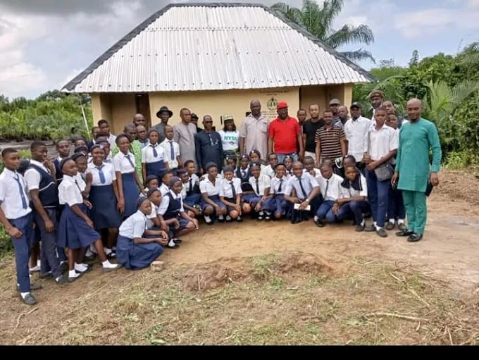 NYSC Corp member serving at GSS Ngo in Andoni Local government build four rooms toilet in the school and made other provisions