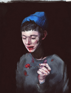 image: watercolor by Dima Rebus, "Self-portrait with a cherry"
