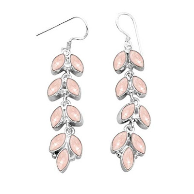 rose quarts silver plated dangle earrings
