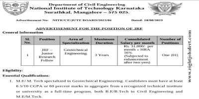 Geotechnical Engineering and Civil Engineering Job Opportunities in National Institute of Technology Karnataka Surathkal