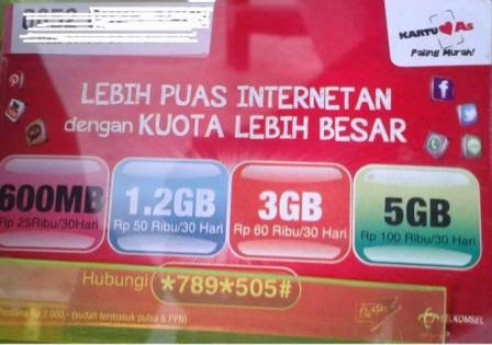 Paket Internet Kartu AS 3GB Hanya 60 Ribu