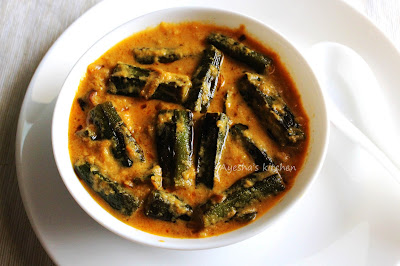 yummy tasty awesome recipes bhindi in tomato curd gravy yummy chapathi or rice  side dish 