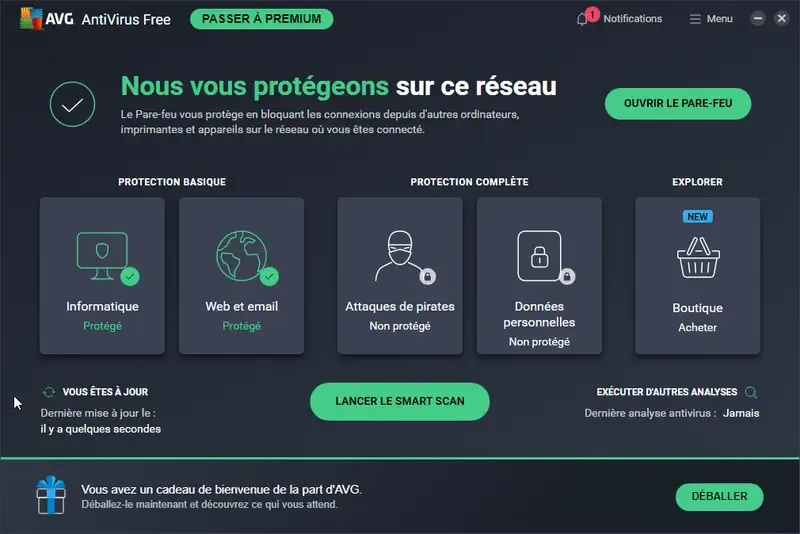 Interface d'Avg Antivirus Free