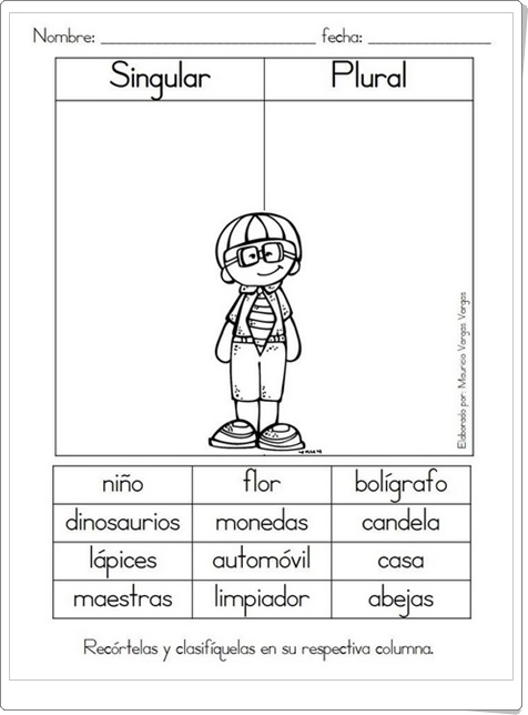 "Singular y plural" (Ficha de Lengua Española de Primaria)