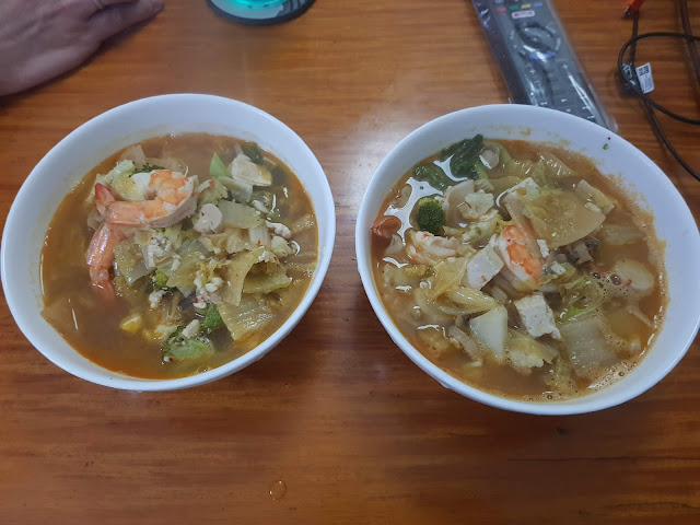 Two Bowls of Kimchi Soup with Shrimp