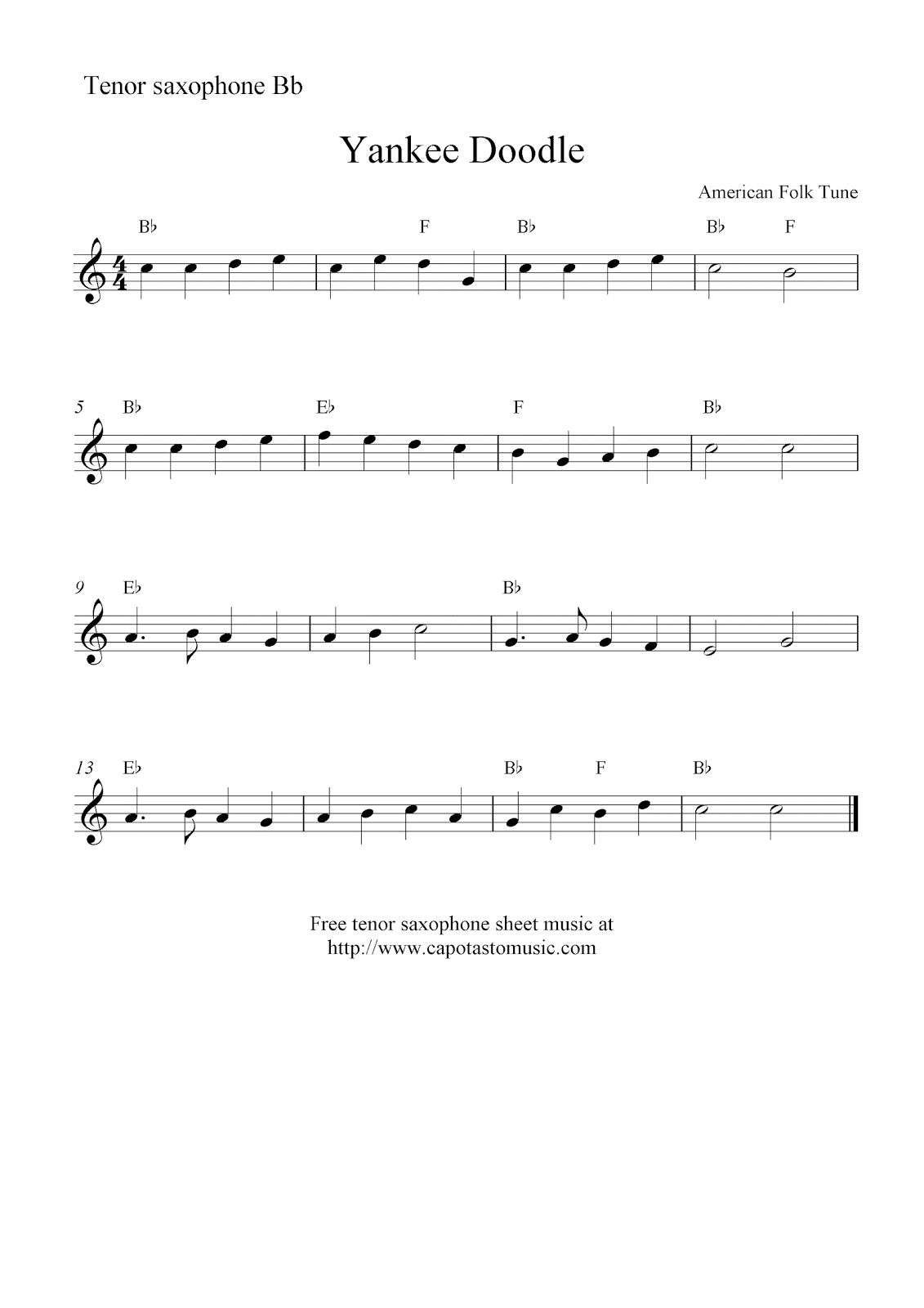 Free Printable Sheet Music Free Tenor Saxophone Sheet Music Yankee Doodle
