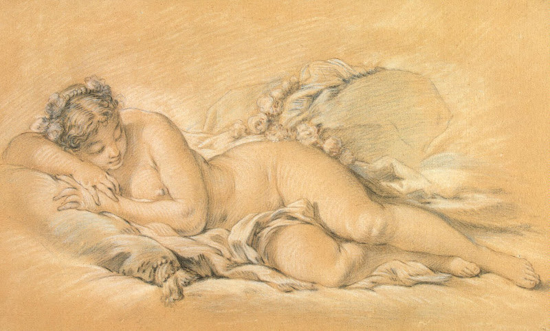 Young Woman Sleeping by Francois Boucher - Nude Drawings from Hermitage Museum