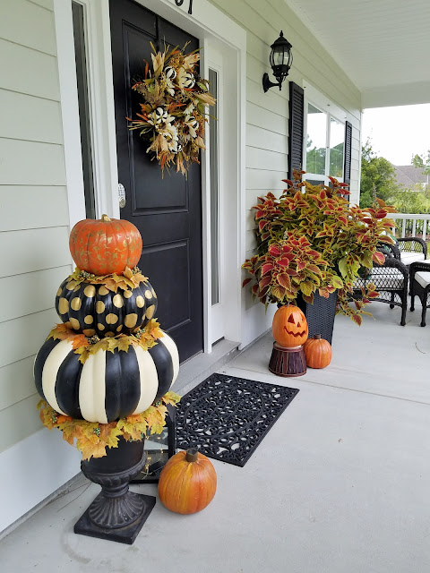 pumpkin topiary, solar pumpkins Fall decorating