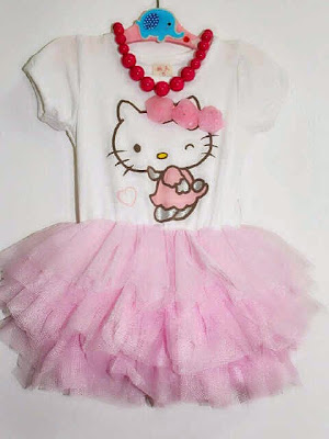 Dress tutu pink hello kitty untuk anak perempuan