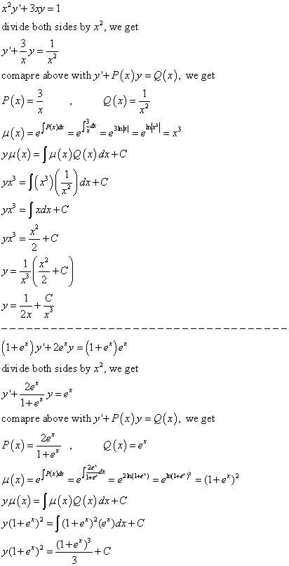 Differential Equations Solved Examples Find The General Solution Of Each Of The Following Equations A X 2y 3xy 1 B 1 E X Y 2e Xy 1 E X E X C Y Cos X Y