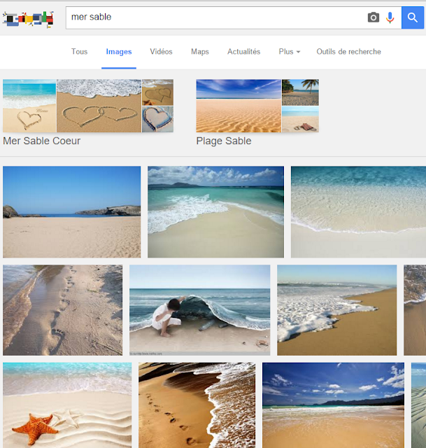 Voila l'exemple d'une recherche sur Google Image pour "Mer sable"