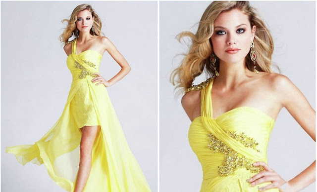 Yellow Chiffon One Shoulder Shirred Bodice Junior Bridesmaid Dress