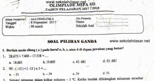 Soal Seleksi Osn Olimpiade Matematika Sd