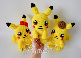 Krawka: Yellow electric mouse crochet pattern by Krawka pokemon, pikachu 3 versions in 1 pattern