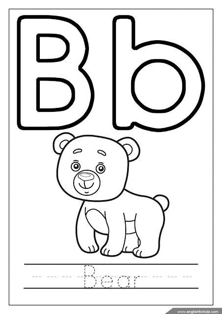 Alphabet coloring page, letter b coloring, b is for bear