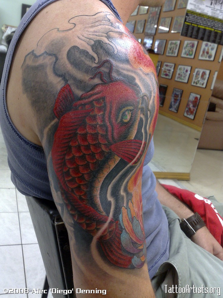 koi sleeve tattoo. Koi Half Sleeve Tattoo Design