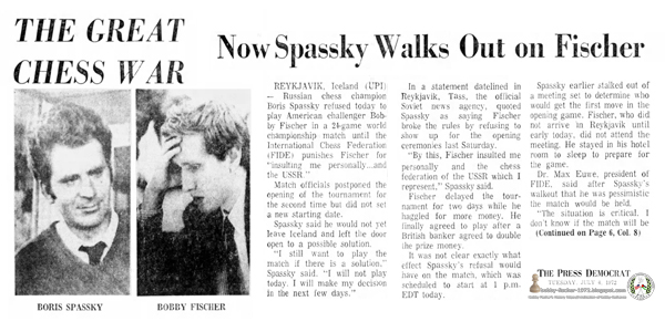 The Great Chess War: Now Spassky Walks Out on Fischer