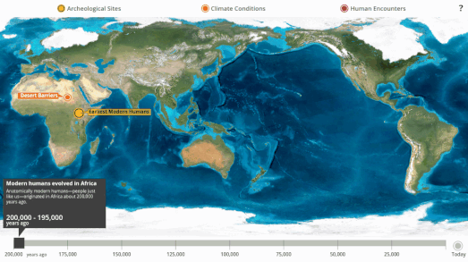 animated map showing the journey of early humans out of Africa to the rest of the world
