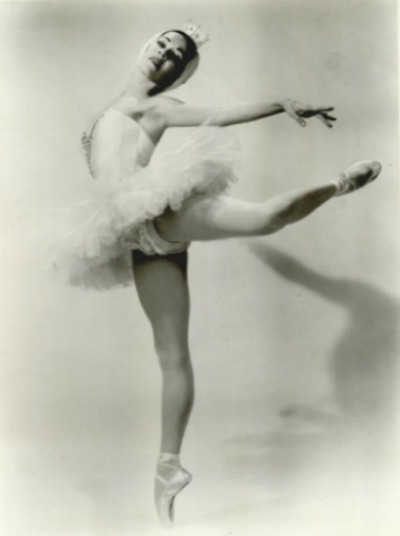 Ballerina Marjorie Tallchief posed in ballet costume
