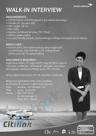 Lowongan Kerja SMA SMK Flight Attendance - PT Citilink 