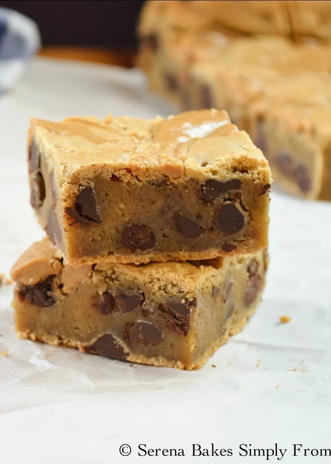 Blondies with a Peanut Butter Swirl recipe are a family favorite dessert. A brown butter cookie dough base leave these with amazing flavor from Serena Bakes Simply From Scratch.