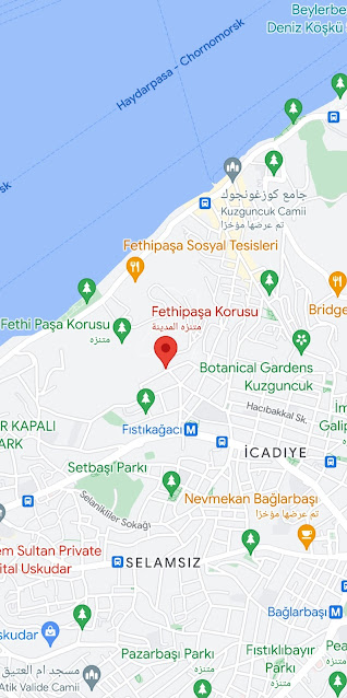 موقع بستان ومنتزه فتحي باشا في اسطنبول على خرائط غوغل