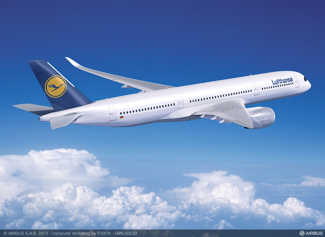 Computer generated image of Airbus A350-900 XWB in Lufthansa livery