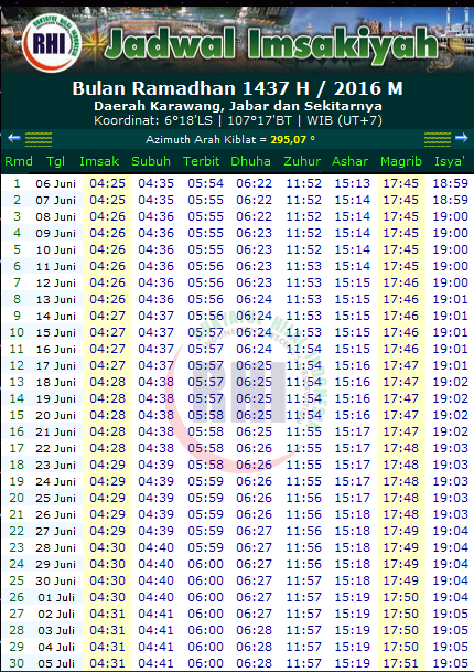 Jadwal Imsakiyah Kota Karawang 2016  Jadwal Puasa 