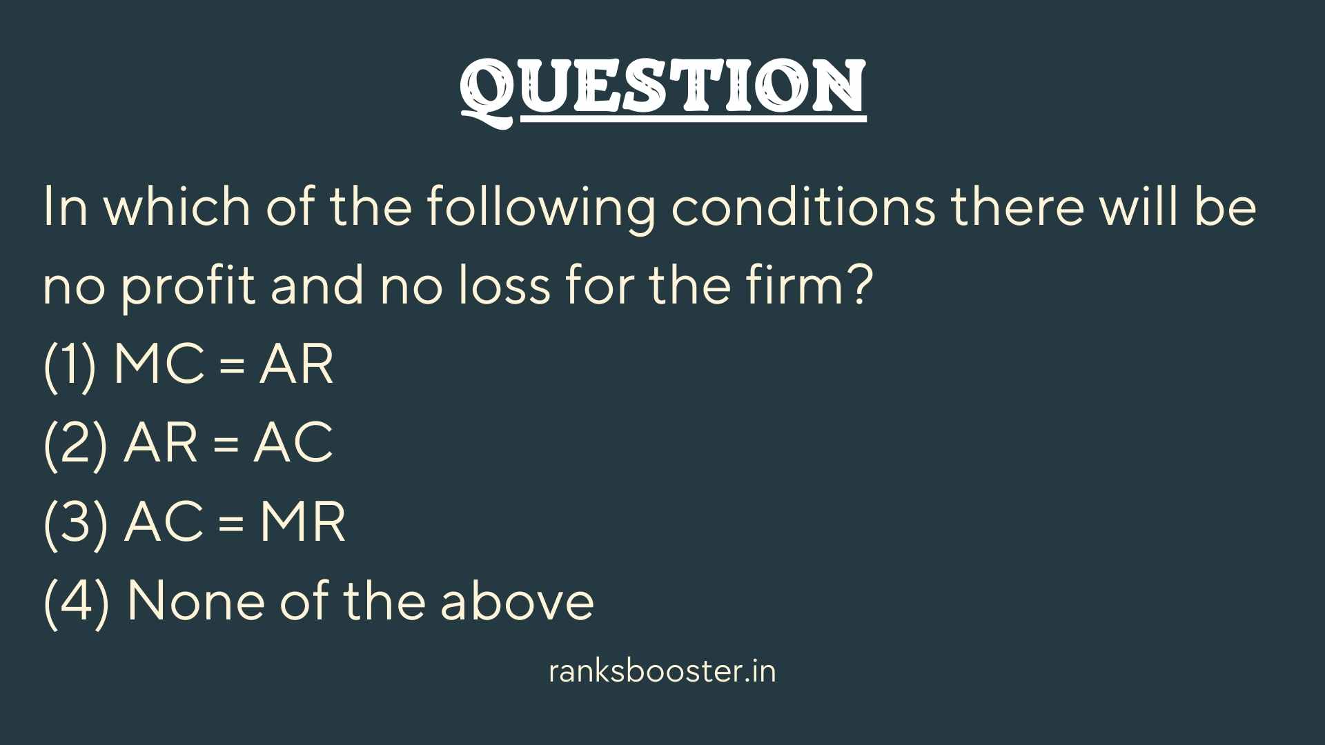 In which of the following conditions there will be no profit and no loss for the firm?