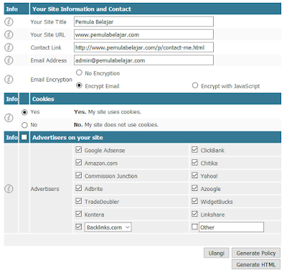 Membuat Privacy Policy dan Desclaimer Blog