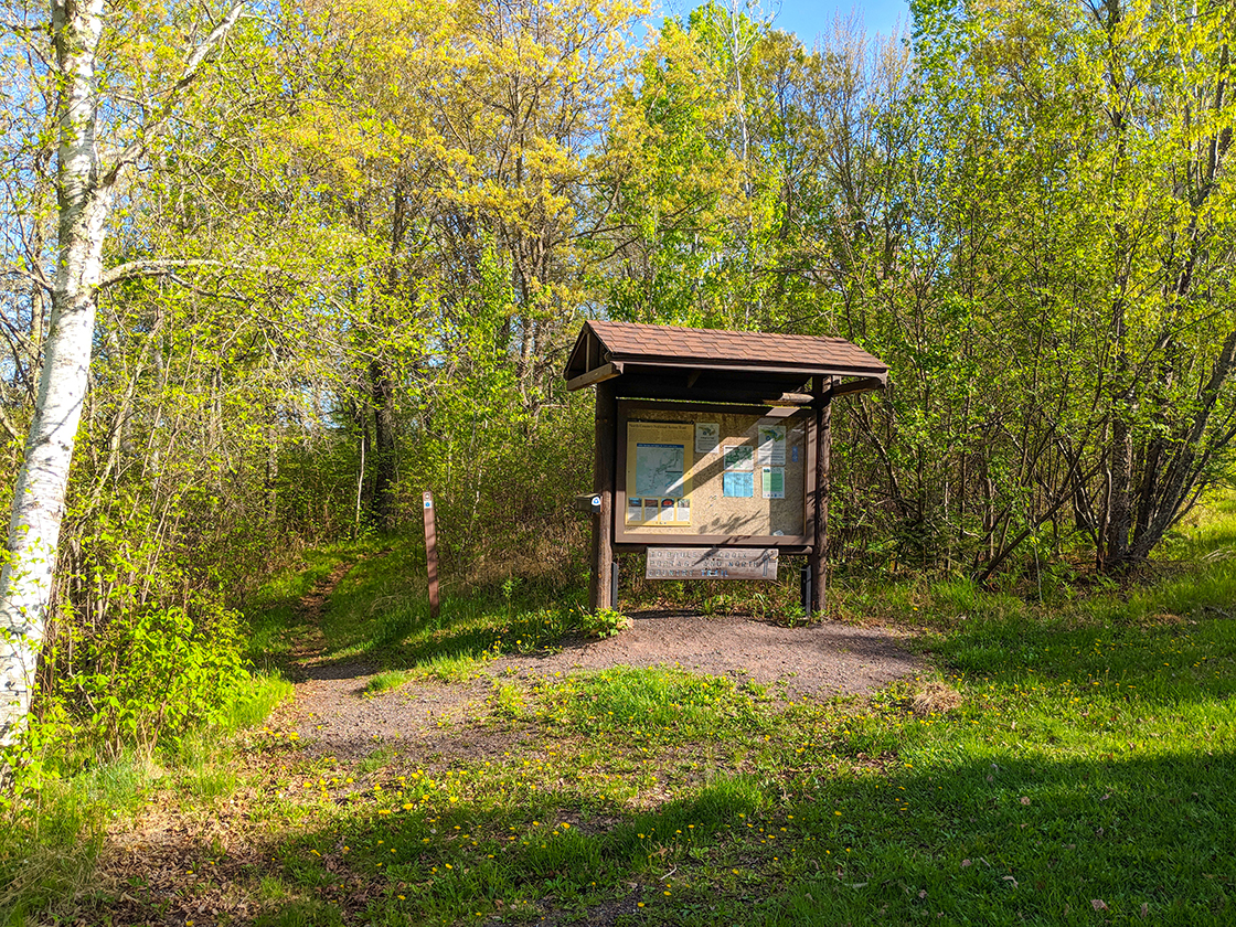 The trailhead for the historic portage trail