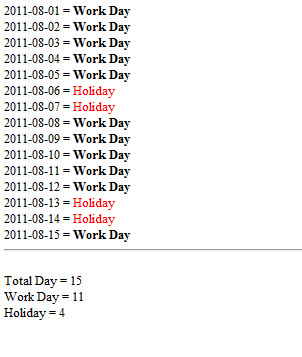 PHP Checking Work Day , Holiday ตรวจสอบวันหยุด และวันหยุดราชการ