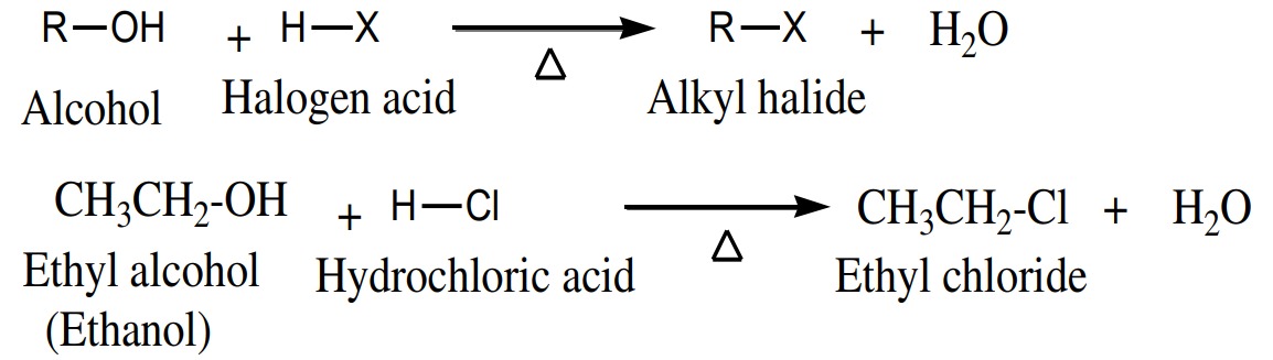 Reaction with halogen acid (Basic nature of alcohol)