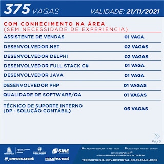 Programa ‘Emprega Terê’ divulga 375 vagas de emprego no Sine Teresópolis