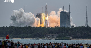 China's lost rockets Long March 5B-rocket is returning to Earth.  -AFP