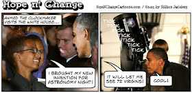 obama, obama jokes, political, humor, cartoon, conservative, hope n' change, hope and change, stilton jarlsberg, CAIR, Ahmed, clockmaker, white house, astronomy, muslim