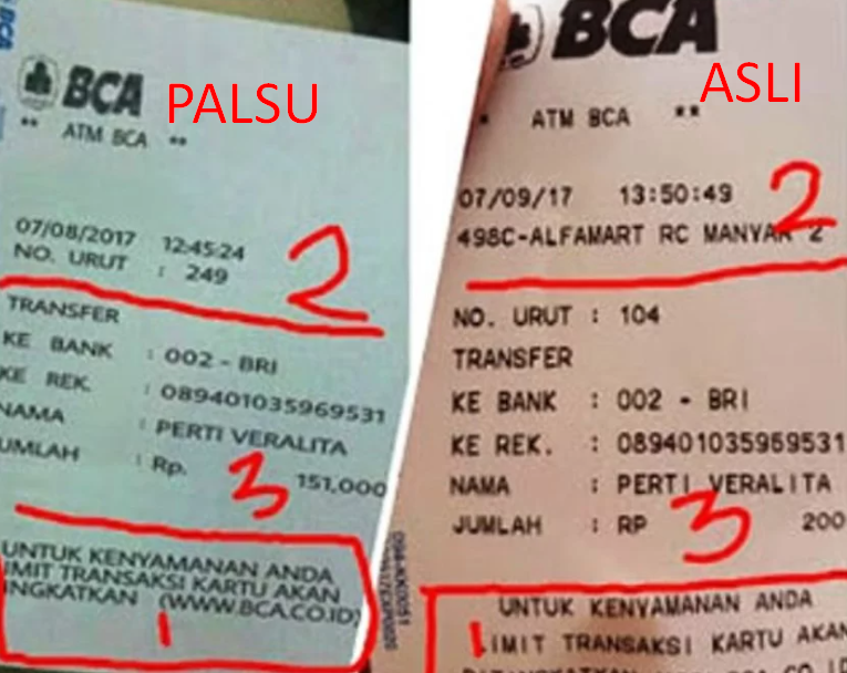 Bukti Transfer M Banking BCA Asli dan Palsu