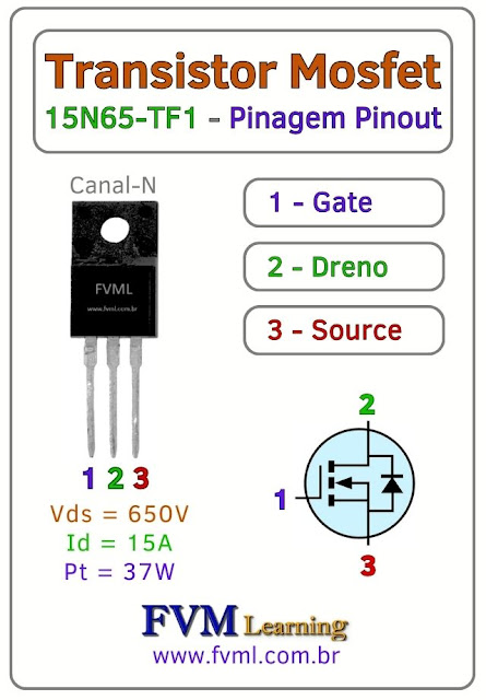 Datasheet-Pinagem-Pinout-Transistor-Mosfet-Canal-N-15N65-TF1-Características-Substituição-fvml