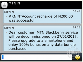 MTN Blackberry Service Will End By January 27th in Nigeria